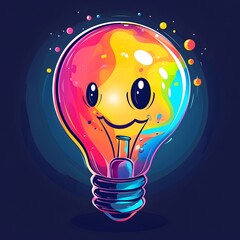 Vibrant Smiley Lightbulb Mascot with Playful Cartoon Style and Radiant Illumination
