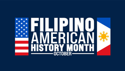 Filipino American History Month usa and Philippine flag background or banner design template is observed every year in October. Holiday concept. Template for card, poster, placard, template. eps 10