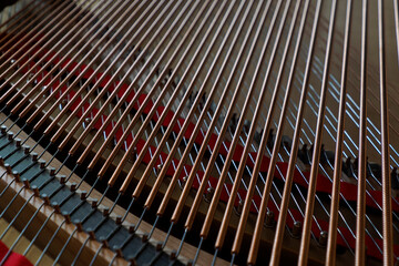 acoustic grand piano strings detail close up
