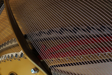 acoustic grand piano strings detail close up