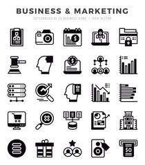 Collection of Business & Marketing 25 Lineal Filled Icons Pack.