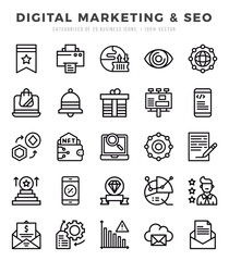 Set of Lineal Digital Marketing & SEO Icons. Lineal art icon. Vector illustration