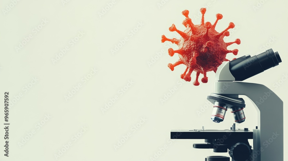 Poster Conceptual image of a monkeypox virus particle under a microscope, representing Mpox virus research and healthcare science