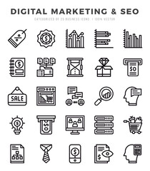 Digital Marketing & SEO icons set. Collection of simple Lineal web icons.