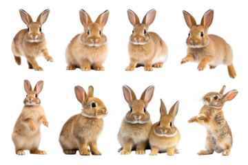 PNG brown rabbit design element set, transparent background