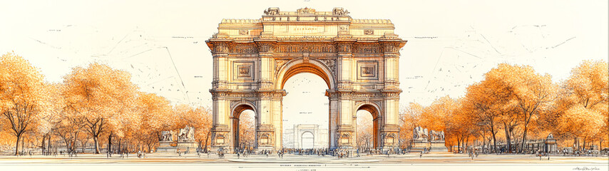Obraz premium Serene Minimalist Line Art of an Ancient Monument - Embracing Heritage and History
