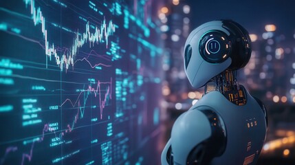 AI stock market analytics, sleek design featuring dynamic charts on a minimalist backdrop, ample space for informative text, devoid of any human or robotic imagery