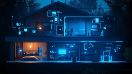 Fototapeta premium a visually stunning image of a smart home filled with various connected devices and appliances AI, such as smart refrigerators, and ovens, all communicating with each other to simplify everyday tasks