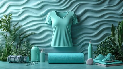 Tranquil Wellness Retreat - Soothing Monochrome Green Interior with Skincare Products Mock-up