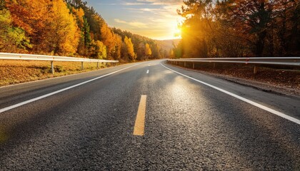 Fototapeta premium empty asphalt highway and winter forest nature landscape at sunrise