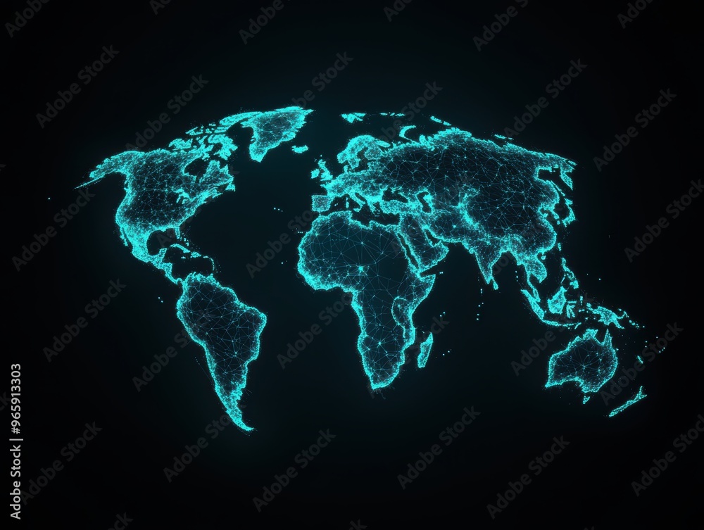 Wall mural abstract expanding network of glowing lines connecting continents, symbolizing global digital growth