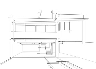 Architectural sketch of a building 3d illustration