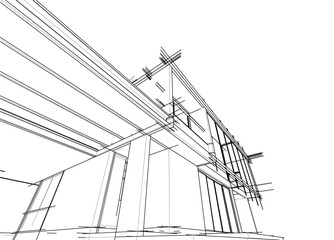 Obraz premium Architectural sketch of a building 3d illustration