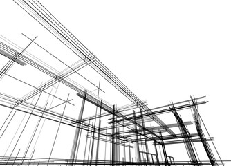 Architectural sketch of a building 3d illustration