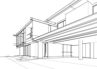 Architectural sketch of a building 3d illustration