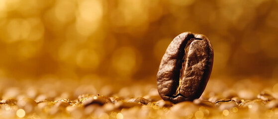 Close up of flying roasted coffee bean. Macro shot of coffee for advertising, cafe banner. Generative ai