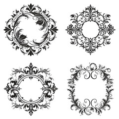 Set of decorative ornamental floral flower frames