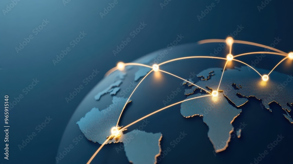 Wall mural glowing lines connecting different parts of the world, symbolizing global communication and network 