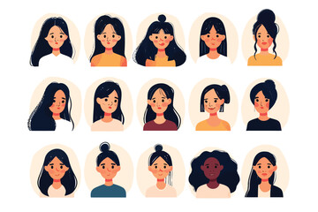 Portrait of asian women with Different Hair set isolated