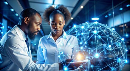 African researchers are focused on analyzing data and technology in a brightly lit lab showing collaborative science innovation