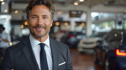 Smiling Confident Caucasian Businessman in Formal Suit and Tie in Indoor Studio Setting
