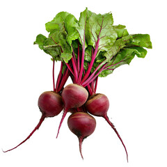 A bunch of fresh beets with their leafy greens, ready to be used in a delicious recipe.