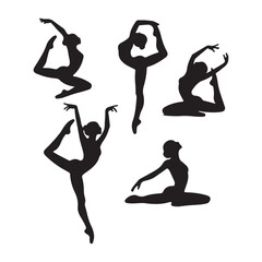 Female ballet dancing, woman contortionist exercising gymnastic yoga silhouette ,split jump girl gymnast black silhouette 