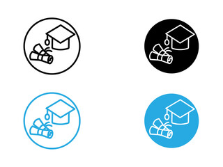Obraz premium Graduation icon black and white vector outline sign