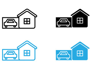 house with garage icon black and white vector outline sign