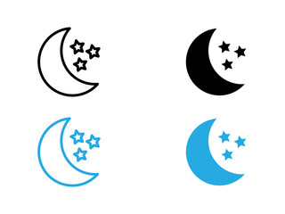 Moon and stars icon black and white vector outline sign