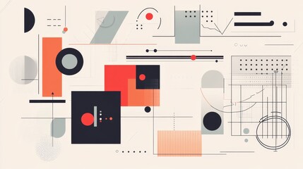 Design a modern minimal infographic with geometric shapes, line art, and graphs in a cool color palette, featuring sleek cutouts and clean visuals