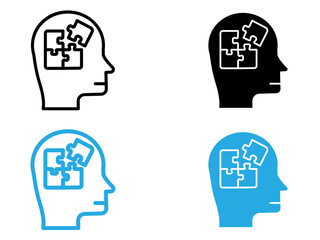 People head with puzzles icon black and white vector outline sign