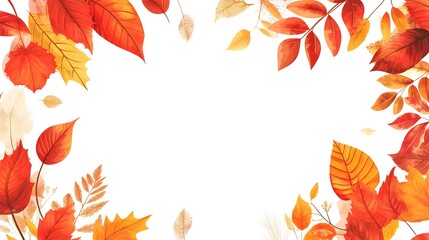 Vibrant Autumn Leaves Border Frame with Copy Space on White Background