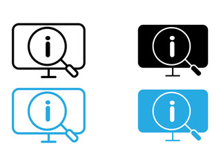 Researching information online icon black and white vector outline sign