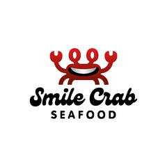 smile red crab seafood logo design. cute mascot of crab with cartoon style