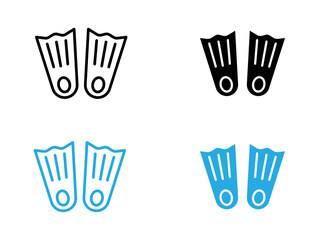 Swimming flippers icon black and white vector outline sign