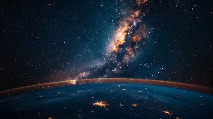 Obraz premium Ethereal Night Scene of Earth Blended with Milky Way Galaxy s Cosmic Splendor