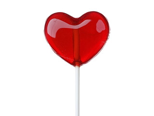 Red heart-shaped lollipop isolated on transparent or white background