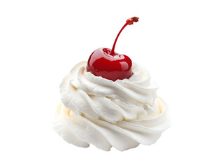 Whipped cream with cherry on top isolated on transparent or white background