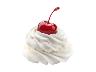 Whipped cream with cherry on top isolated on transparent or white background