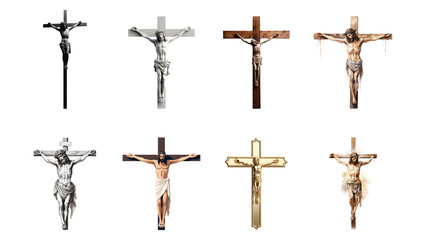 Fototapeta premium PNG Crucifixes Jesus cross element set, transparent background