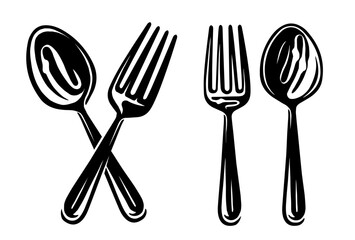 Fork and spoon crossed symbol. Restaurant, diner emblem. Cutlery for eating badge vector illustration