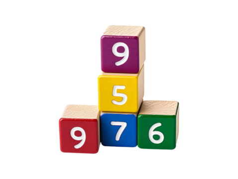 Colorful numbered blocks isolated on transparent or white background