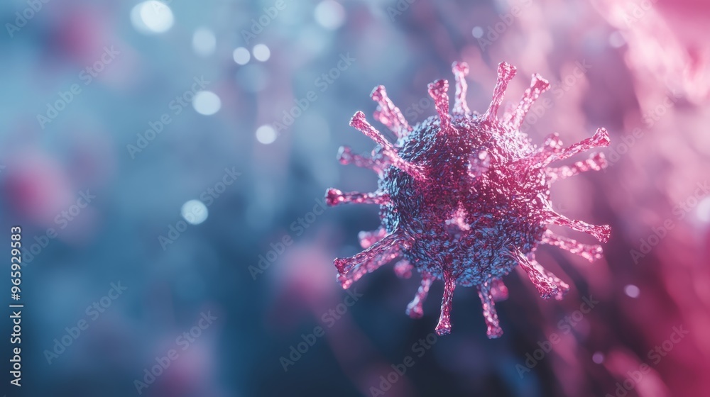 Aufkleber 3D rendering of monkeypox virus structure in pink and blue showing viral mutation and spread during an outbreak.