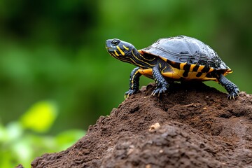 Obraz premium Turtle crawling slowly up a hill, determination in every step as it climbs toward higher ground