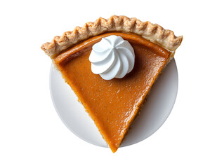 Sweet potato pie slice with whipped cream isolated on transparent or white background