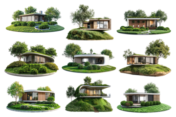 PNG modern house element set, transparent background
