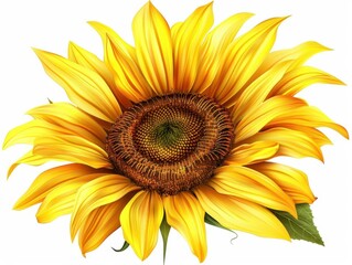 Fototapeta premium cheerful sunflower with vibrant yellow petals and rich brown center isolated on crisp white background hyperrealistic detail captures every texture and nuance