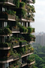 Fototapeta premium Urban Green Oasis on High-Rise Apartment Balconies