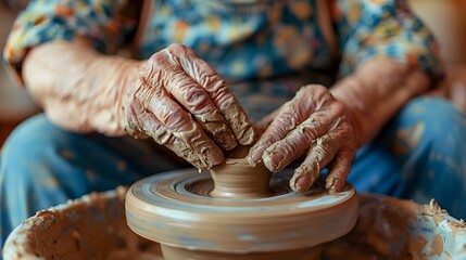 Overweight Individual Shaping Clay on Potter s Wheel Showcasing Creative Skill and Passion